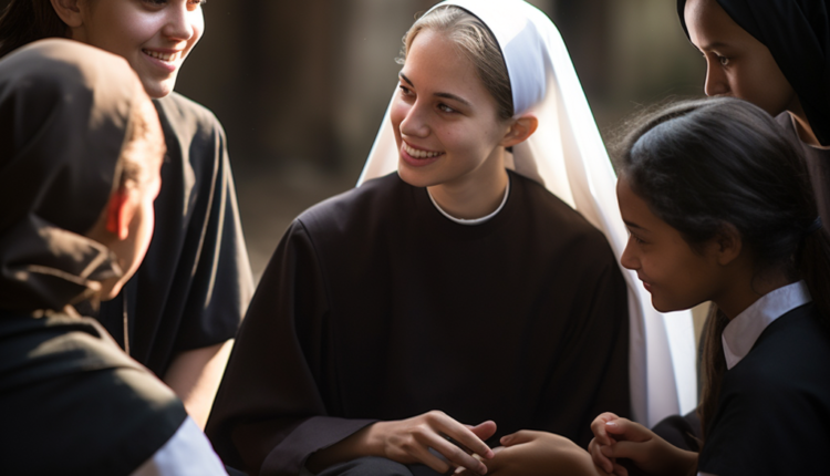 a_nun_talking_to_some_young_people 2