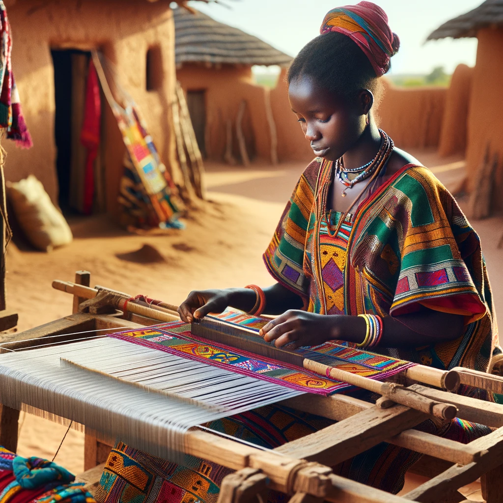 A woman from Burkina Faso weaving a traditional garment